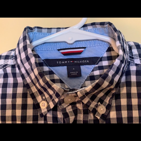 Tommy Hilfigur Boys Button Down plaid shirt-Navy /white - Picture 7 of 10